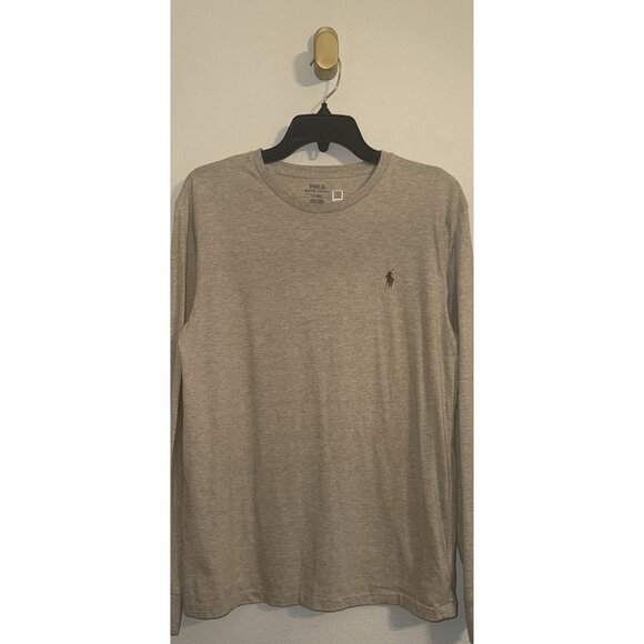 Polo Ralph Lauren Mens Cotton Long Sleeve Shirt Tee M Medium Heather Light Beige - Picture 2 of 5